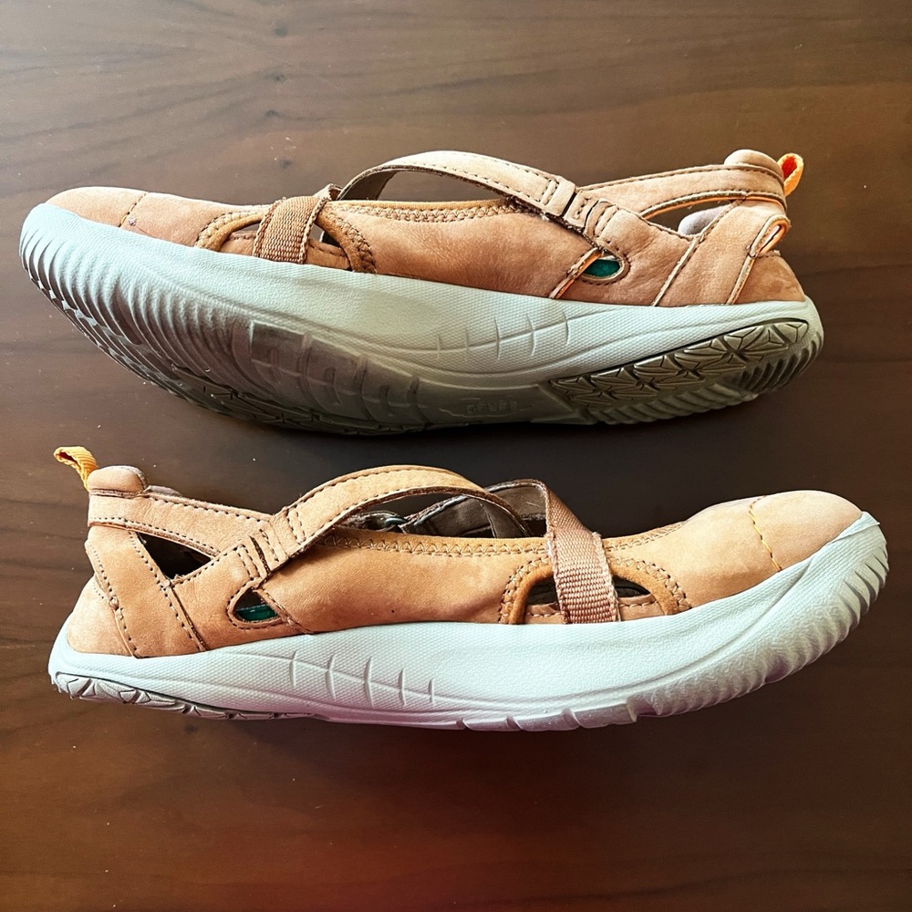 Kalso Earth Shoes Flats Size 8 M Leather Cognac Skid Free Negative Heel Velcro
